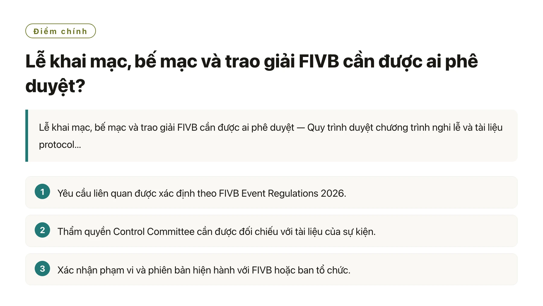 Lễ khai mạc, bế mạc và trao giải FIVB cần được ai phê duyệt?——全文要点速览
