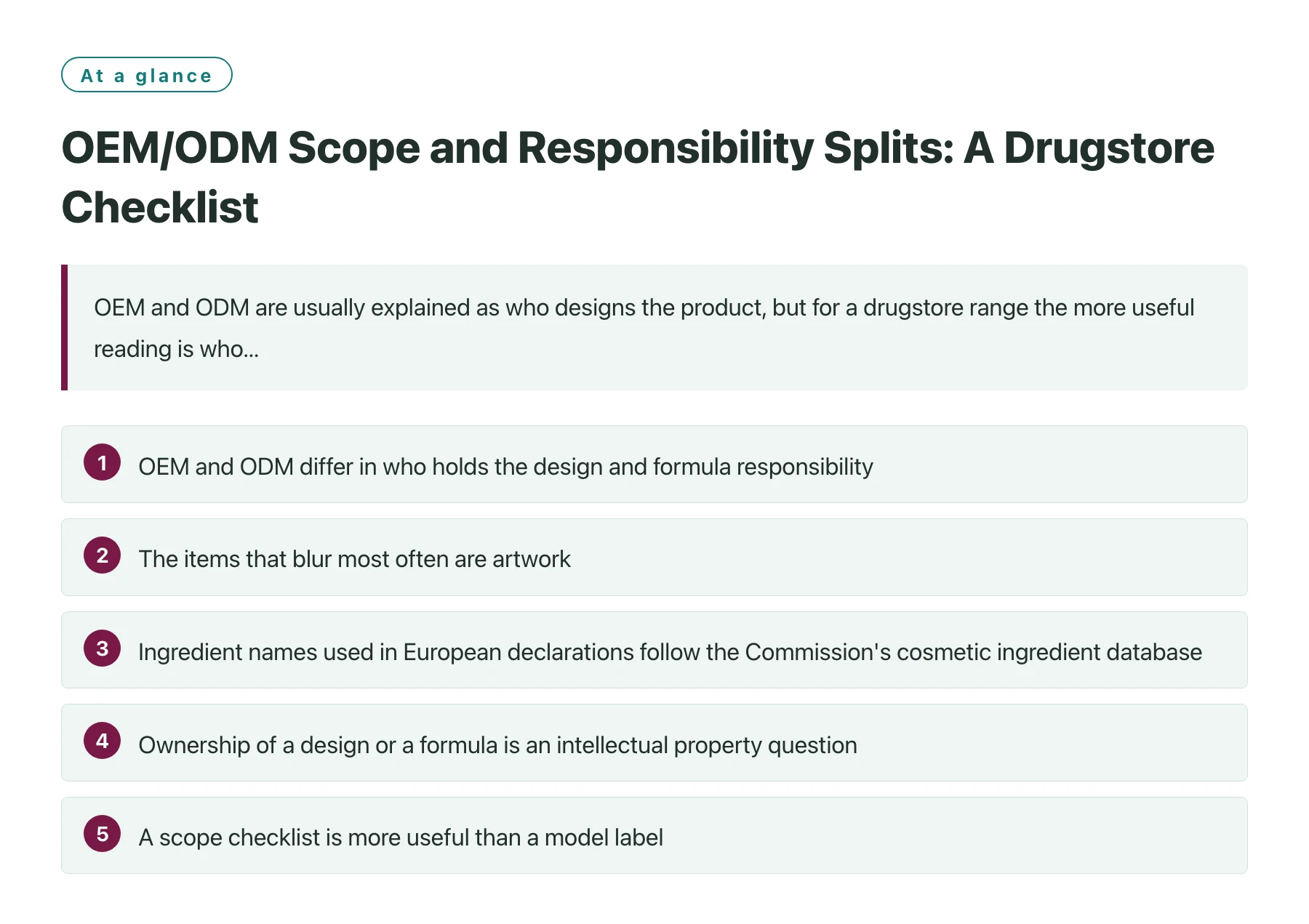 OEM/ODM Scope and Responsibility Splits: A Drugstore Checklist——全文要点速览