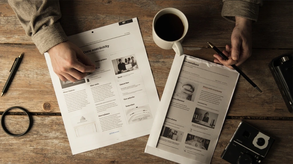 Before and after sales page mockups, printed and side by side